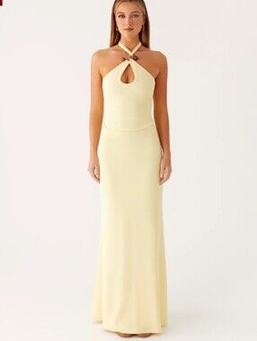 NWT Peppermayo Butter Halter Keyhole Maxi Dress Light Yellow Resort Vacay Summer